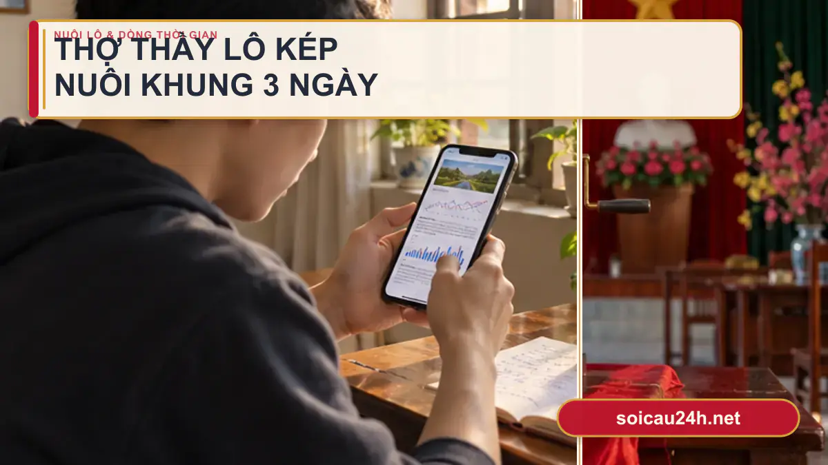 Minh họa thợ thầy lô kép nuôi khung 3 ngày theo phong cách xổ số Việt Nam.