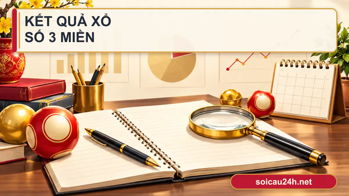 Minh họa kết quả xổ số 3 miền theo phong cách xổ số Việt Nam.