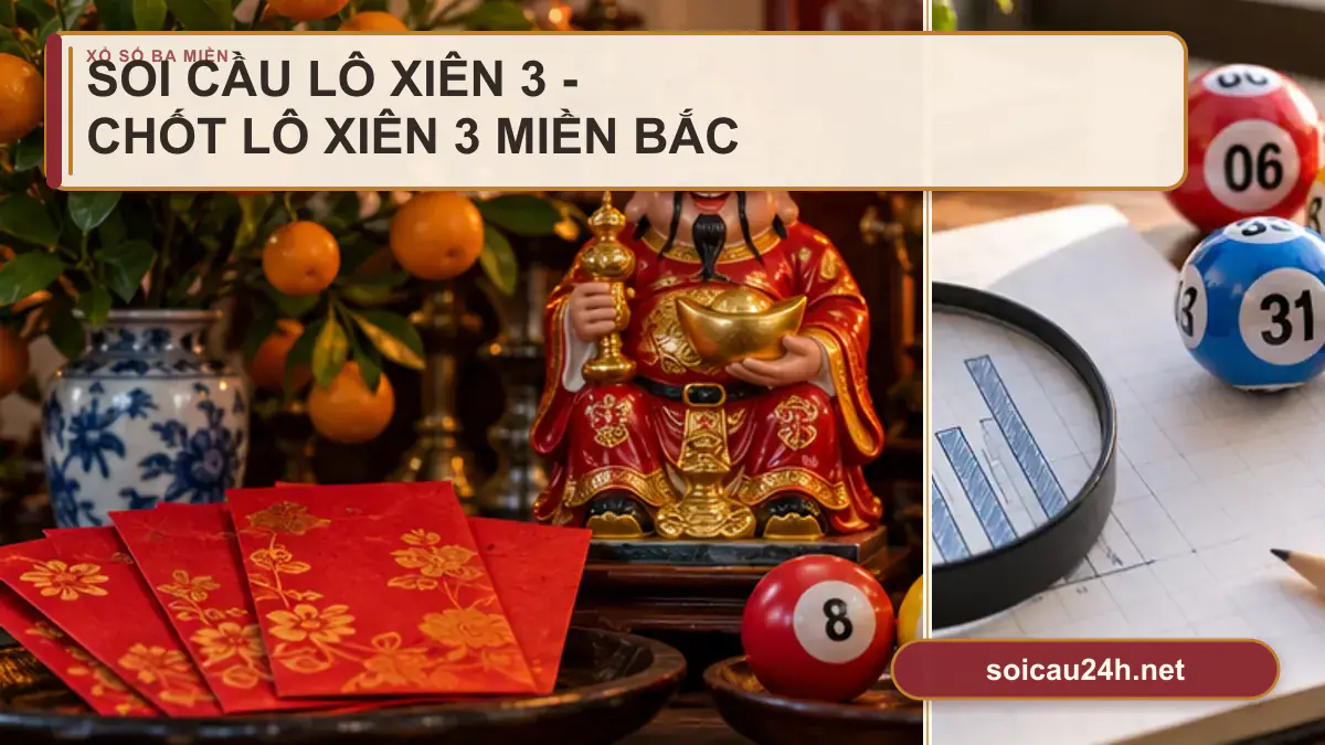 Minh họa soi Cầu Lô Xiên 3 - Chốt Lô Xiên 3 Miền Bắc theo phong cách xổ số Việt Nam.