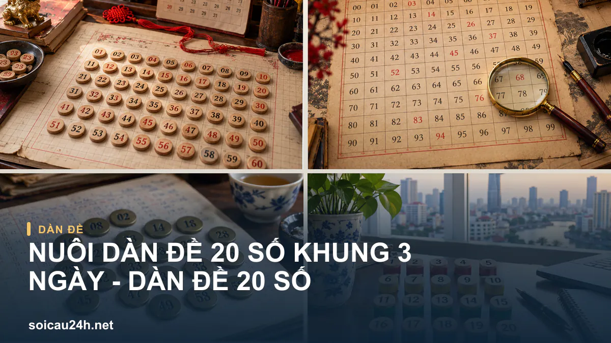 Ảnh dãy 20 bộ số và sổ ghi chép minh họa Nuôi dàn đề 20 số khung 3 ngày - dàn đề 20 số.