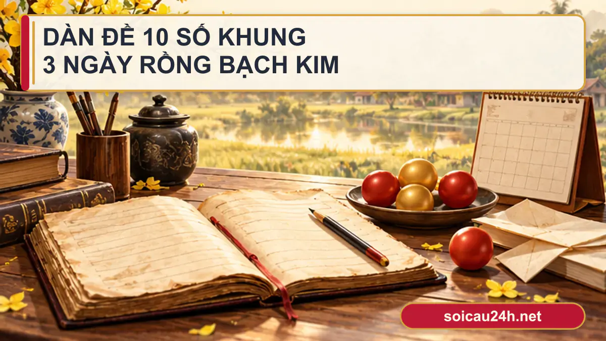 Minh họa dàn đề 10 số khung 3 ngày rồng bạch kim theo phong cách xổ số Việt Nam.