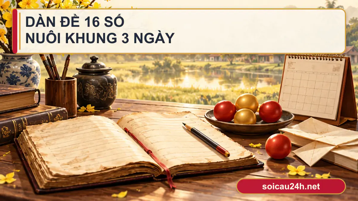 Minh họa dàn đề 16 số nuôi khung 3 ngày theo phong cách xổ số Việt Nam.