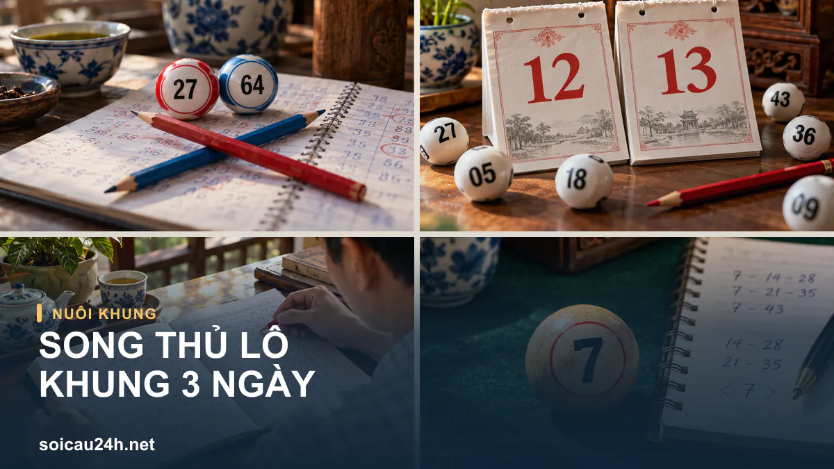 Ảnh lịch và sổ theo dõi minh họa Song thủ lô khung 3 ngày.