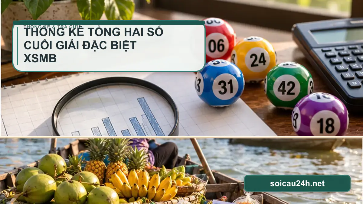 Minh họa thống kê tổng hai số cuối giải đặc biệt XSMB theo phong cách xổ số Việt Nam.