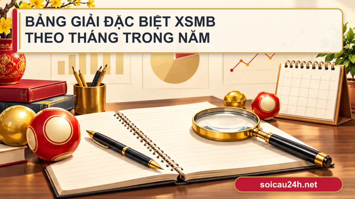 Minh họa bảng giải đặc biệt XSMB theo tháng trong năm theo phong cách xổ số Việt Nam.