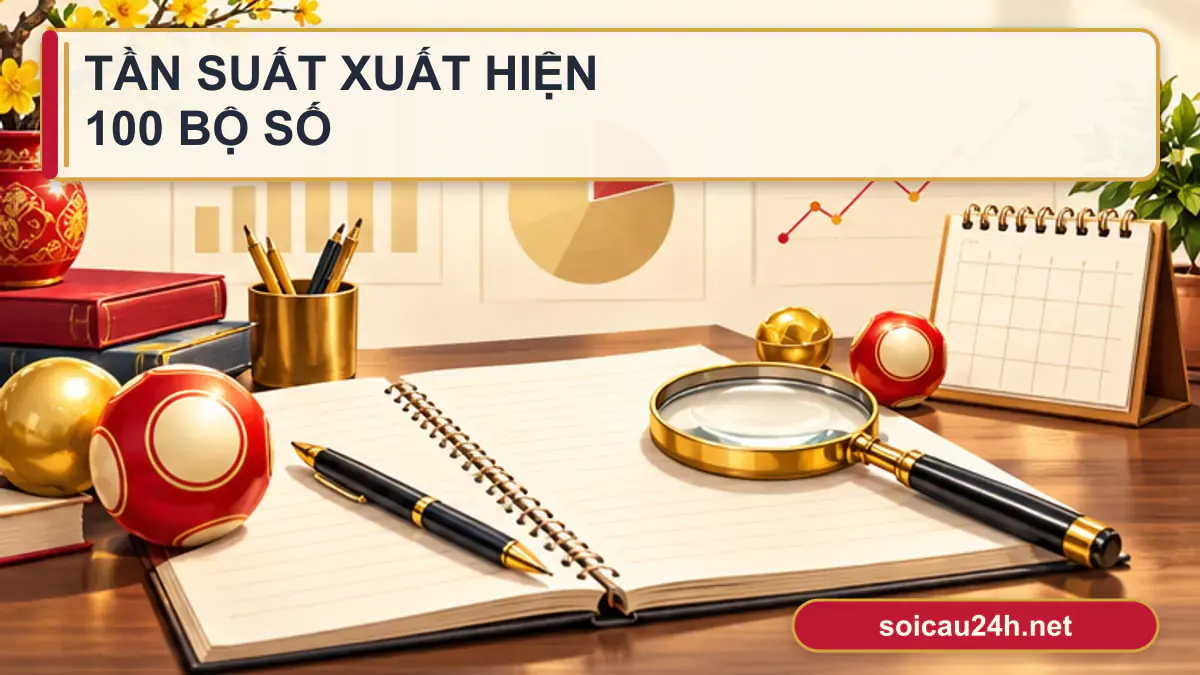 Minh họa tần suất xuất hiện 100 bộ số theo phong cách xổ số Việt Nam.